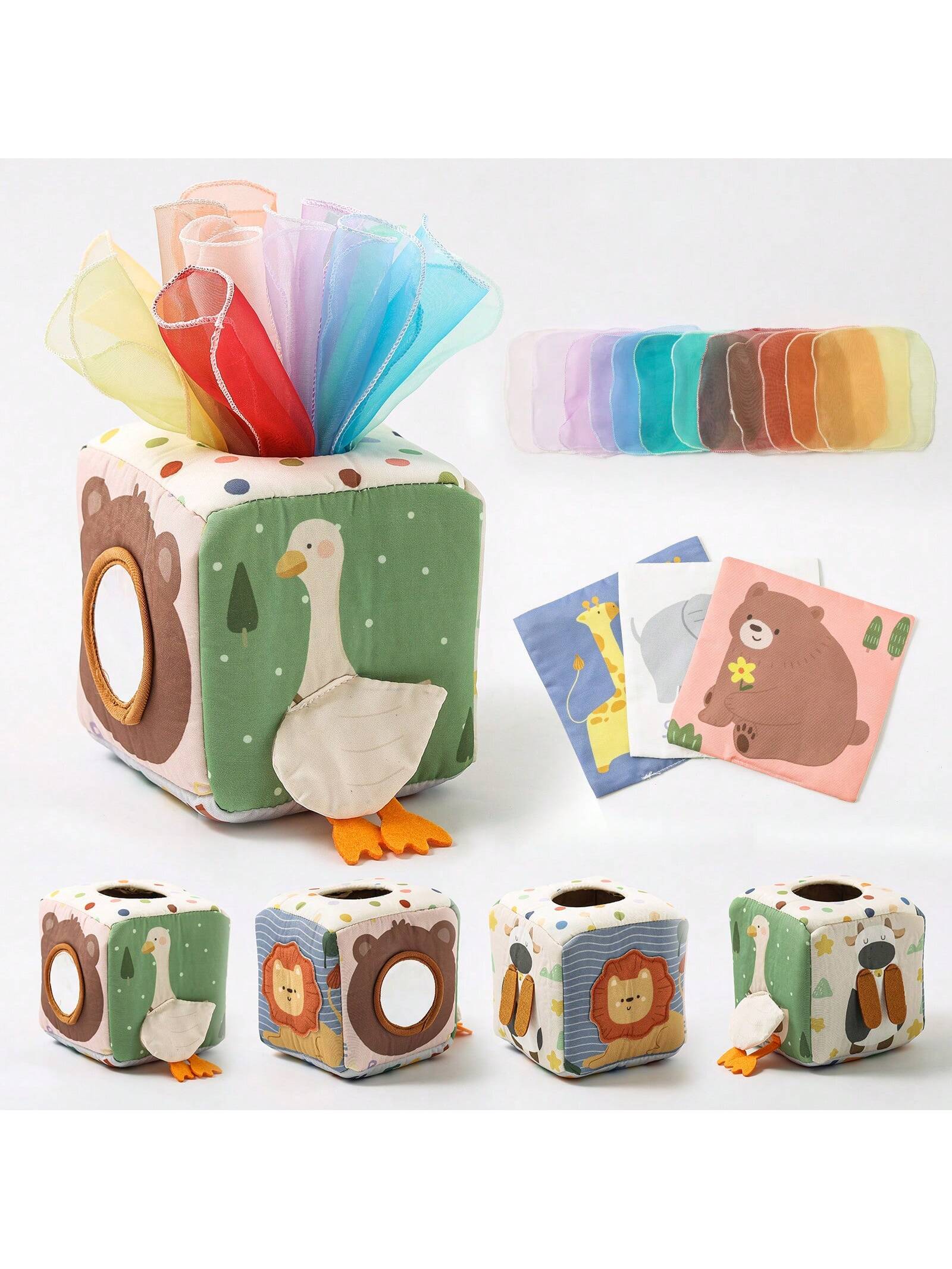 16pcs/Set Montessori Early Education Toys For Kids, Fine Motor Skills, Cartoon Animals, Shape Recognition, Colorful Multi-Use Box, Simulation Tissue Box Toy