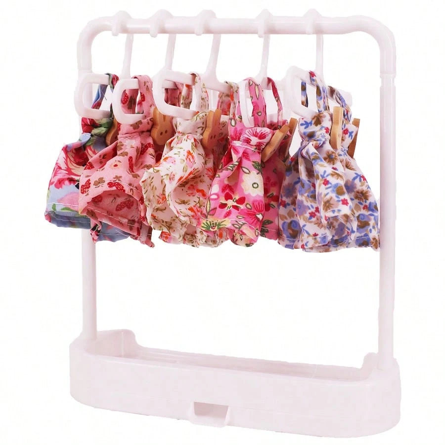 17cm Pull String Plush Doll Organizer Hanger, Doll Clothes Drying Rack, Stuffed Doll Clothes Hanger 15/20cm Doll Clothes Display Rack (Includes 5 Hangers + 1 Large Rack)