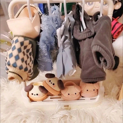 17cm Pull String Plush Doll Organizer Hanger, Doll Clothes Drying Rack, Stuffed Doll Clothes Hanger 15/20cm Doll Clothes Display Rack (Includes 5 Hangers + 1 Large Rack)
