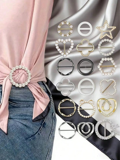 18pcs Women Shirt Collar Clips, T-Shirt Tie Or Ring Clips, Scarf Loop Clips Suitable For Loose Clothes, Corner Knotted Button Fashionable Metallic Round Shirt Clips