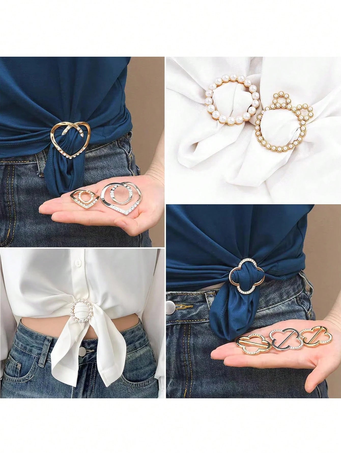 18pcs Women Shirt Collar Clips, T-Shirt Tie Or Ring Clips, Scarf Loop Clips Suitable For Loose Clothes, Corner Knotted Button Fashionable Metallic Round Shirt Clips
