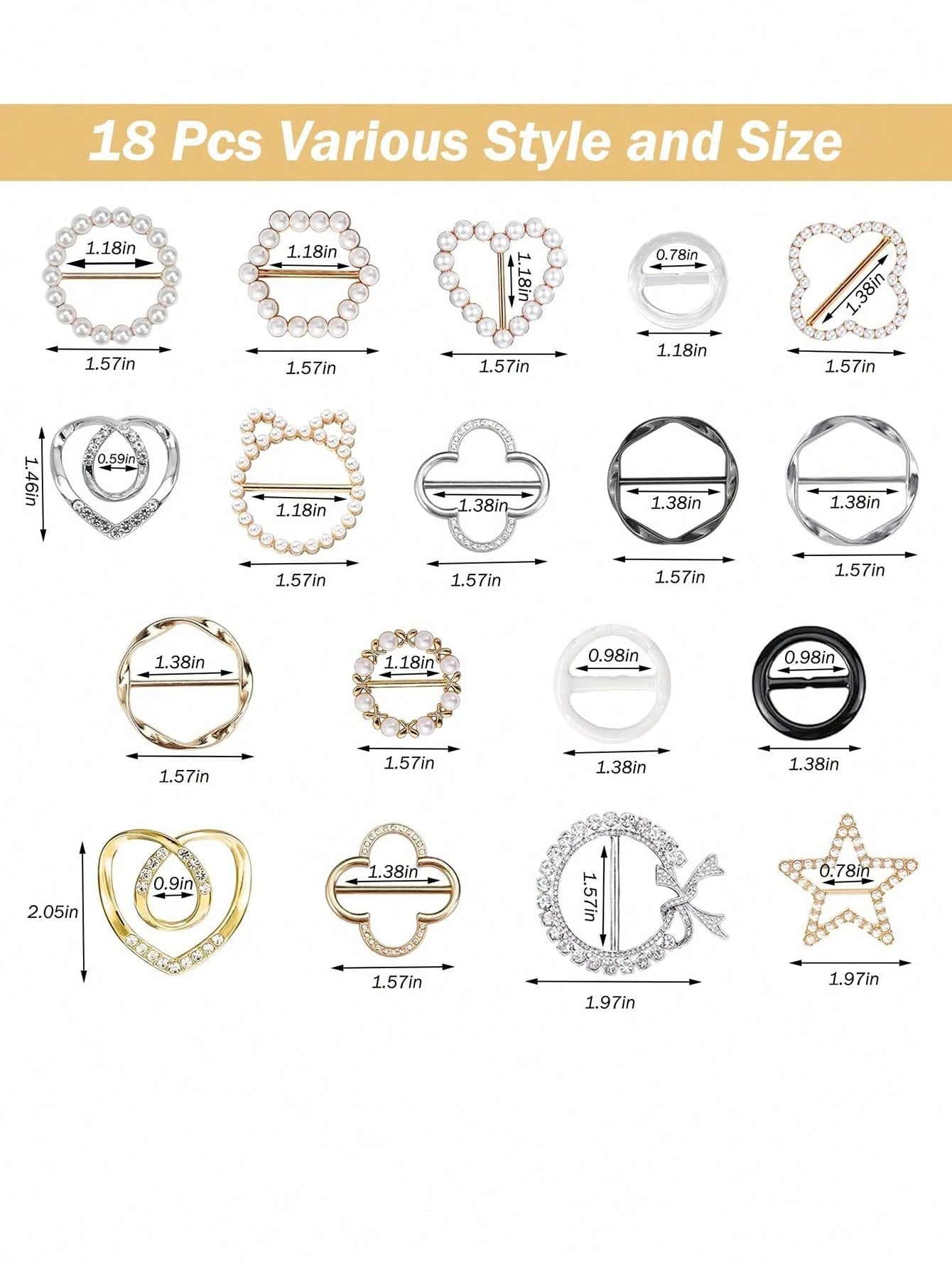 18pcs Women Shirt Collar Clips, T-Shirt Tie Or Ring Clips, Scarf Loop Clips Suitable For Loose Clothes, Corner Knotted Button Fashionable Metallic Round Shirt Clips