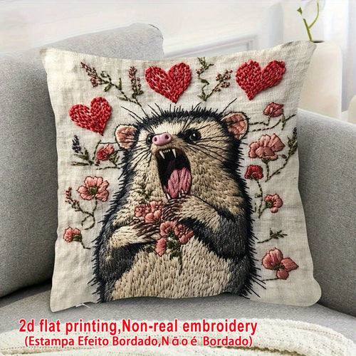 18x18 Inch Pillowcase, Screaming Opossum Funny Expression Meme, Burlap Material Room Decor (No Embroidery, No Pillow Insert), Daily Home Decor Pillowcase, Easter Home Decor