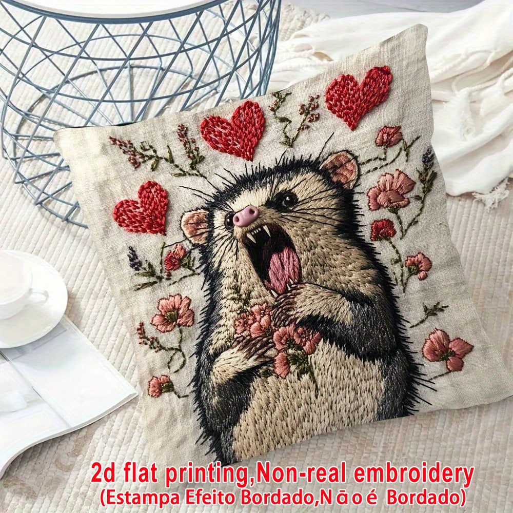18x18 Inch Pillowcase, Screaming Opossum Funny Expression Meme, Burlap Material Room Decor (No Embroidery, No Pillow Insert), Daily Home Decor Pillowcase, Easter Home Decor