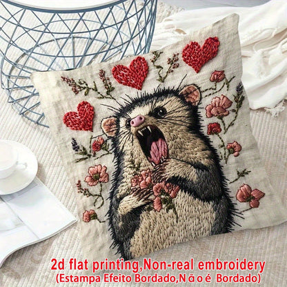 18x18 Inch Pillowcase, Screaming Opossum Funny Expression Meme, Burlap Material Room Decor (No Embroidery, No Pillow Insert), Daily Home Decor Pillowcase, Easter Home Decor