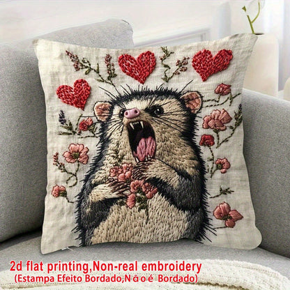 18x18 Inch Pillowcase, Screaming Opossum Funny Expression Meme, Burlap Material Room Decor (No Embroidery, No Pillow Insert), Daily Home Decor Pillowcase, Easter Home Decor