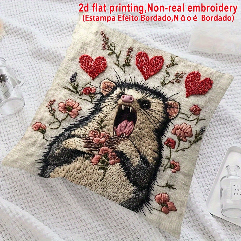 18x18 Inch Pillowcase, Screaming Opossum Funny Expression Meme, Burlap Material Room Decor (No Embroidery, No Pillow Insert), Daily Home Decor Pillowcase, Easter Home Decor