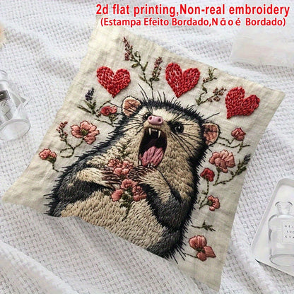 18x18 Inch Pillowcase, Screaming Opossum Funny Expression Meme, Burlap Material Room Decor (No Embroidery, No Pillow Insert), Daily Home Decor Pillowcase, Easter Home Decor