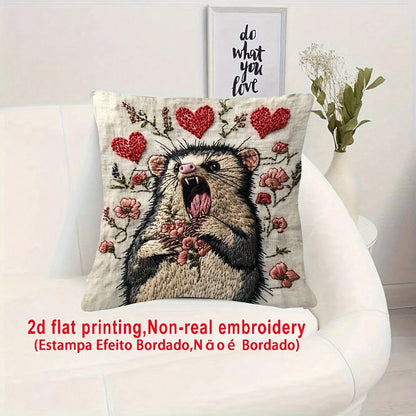 18x18 Inch Pillowcase, Screaming Opossum Funny Expression Meme, Burlap Material Room Decor (No Embroidery, No Pillow Insert), Daily Home Decor Pillowcase, Easter Home Decor