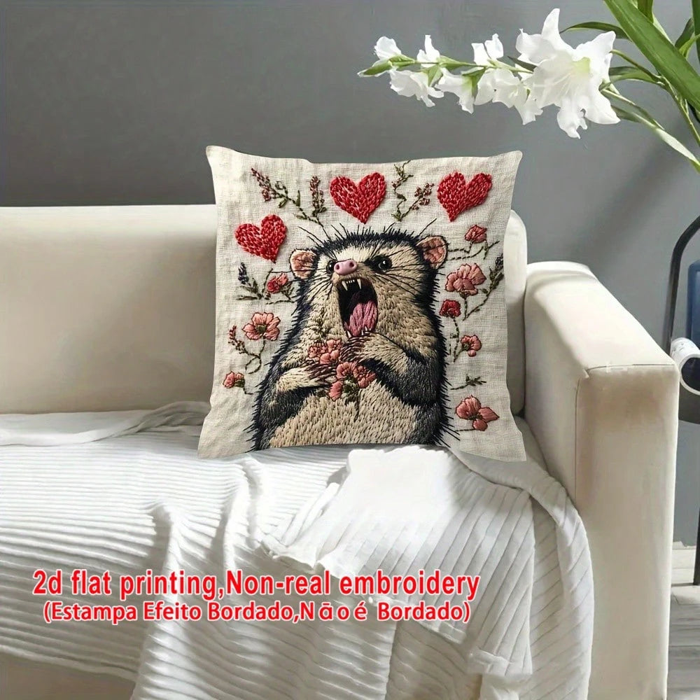 18x18 Inch Pillowcase, Screaming Opossum Funny Expression Meme, Burlap Material Room Decor (No Embroidery, No Pillow Insert), Daily Home Decor Pillowcase, Easter Home Decor