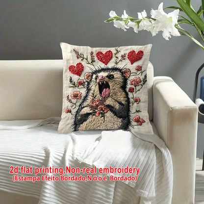 18x18 Inch Pillowcase, Screaming Opossum Funny Expression Meme, Burlap Material Room Decor (No Embroidery, No Pillow Insert), Daily Home Decor Pillowcase, Easter Home Decor