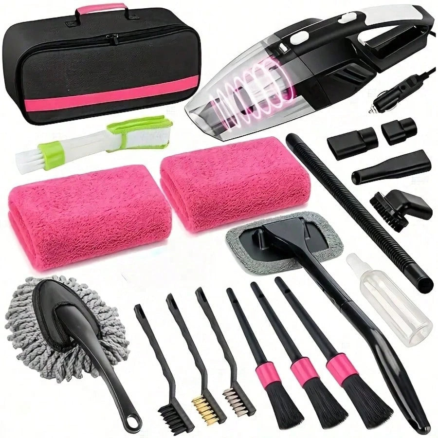 19pcs Car Ceaning Wash Kit Interior Detaling Cleaner Kit With High Power Handheld Vacum Brush Set, Windshield Tool Duster Towels, Complete Car Care Tools