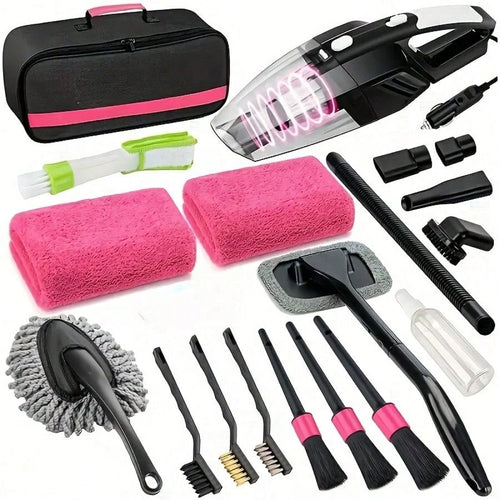 19pcs Car Ceaning Wash Kit Interior Detaling Cleaner Kit With High Power Handheld Vacum Brush Set, Windshield Tool Duster Towels, Complete Car Care Tools