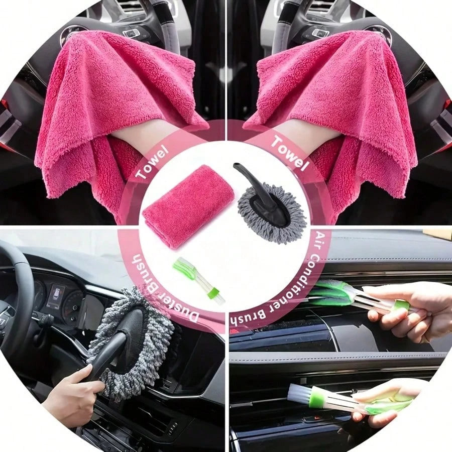 19pcs Car Ceaning Wash Kit Interior Detaling Cleaner Kit With High Power Handheld Vacum Brush Set, Windshield Tool Duster Towels, Complete Car Care Tools