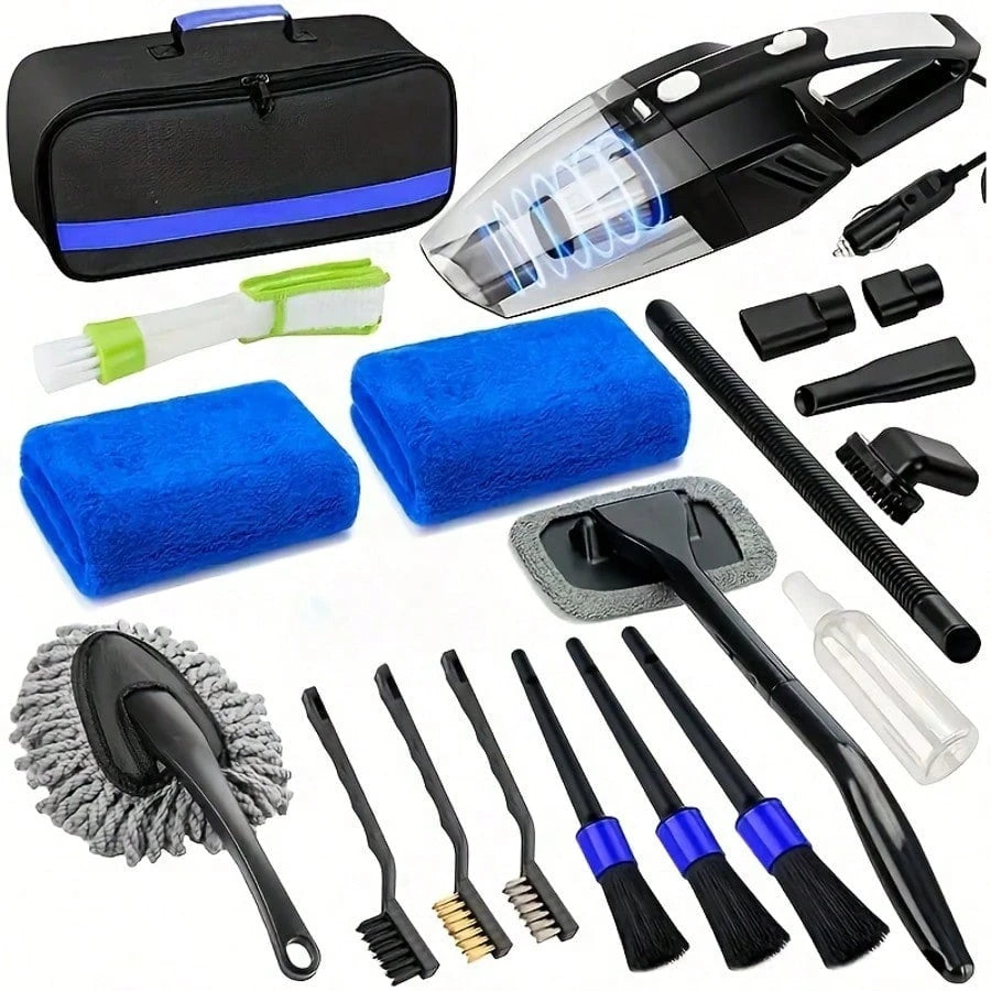 19pcs Car Ceaning Wash Kit Interior Detaling Cleaner Kit With High Power Handheld Vacum Brush Set, Windshield Tool Duster Towels, Complete Car Care Tools