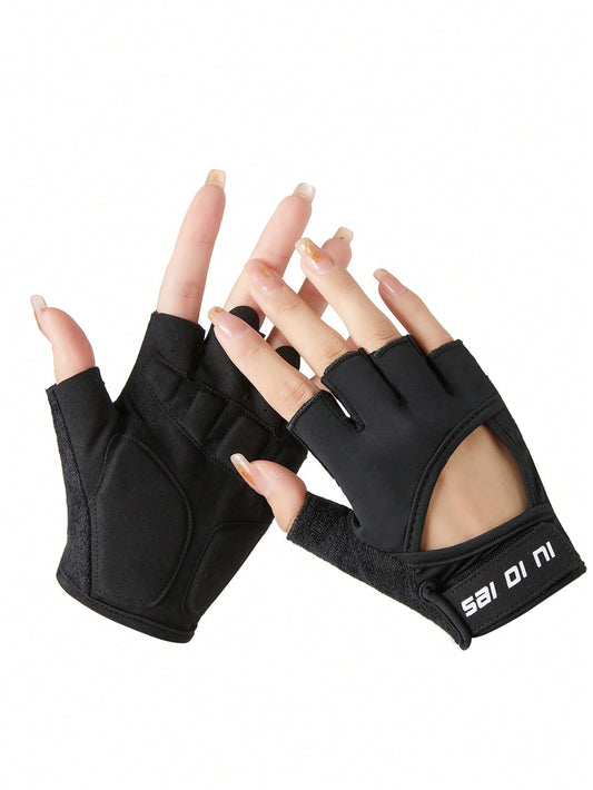 1pair Half-Finger Sports Gloves,Suitable For Cycling,Riding Motorcycle And Skiing,Black Gloves