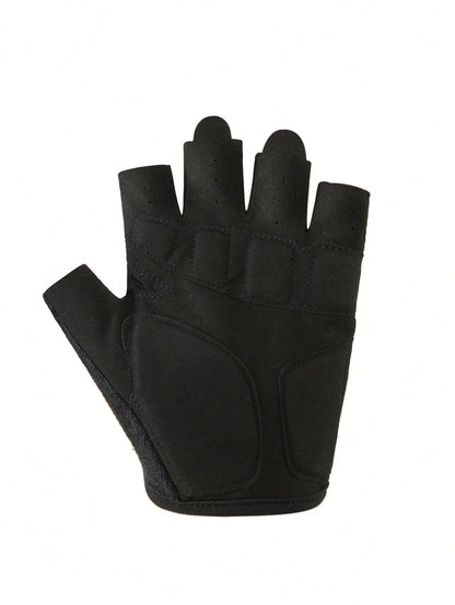 1pair Half-Finger Sports Gloves,Suitable For Cycling,Riding Motorcycle And Skiing,Black Gloves