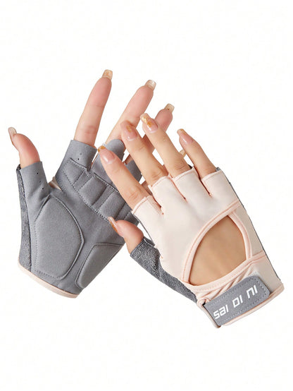 1pair Half-Finger Sports Gloves,Suitable For Cycling,Riding Motorcycle And Skiing,Black Gloves
