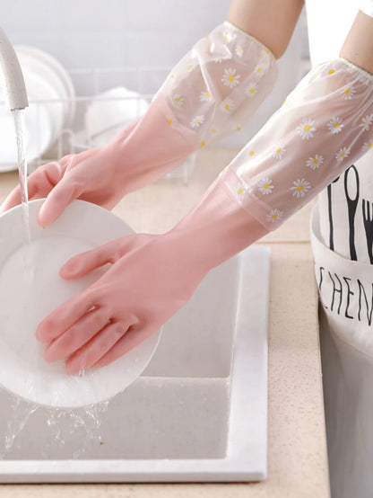 1pair Thermal Dishwashing Gloves, Thick, Waterproof Non-Slip, Protective,Kitchen,Bathroom,Home,Household Suppliers