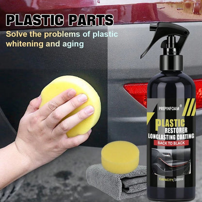 1PC 10oz Plastic Renovating Agent, Black Interior Dashboard Shine Restorer, Leather Sofa Seat Care, Car Tire Gloss Enhancer,Ong-Lasting Gloss