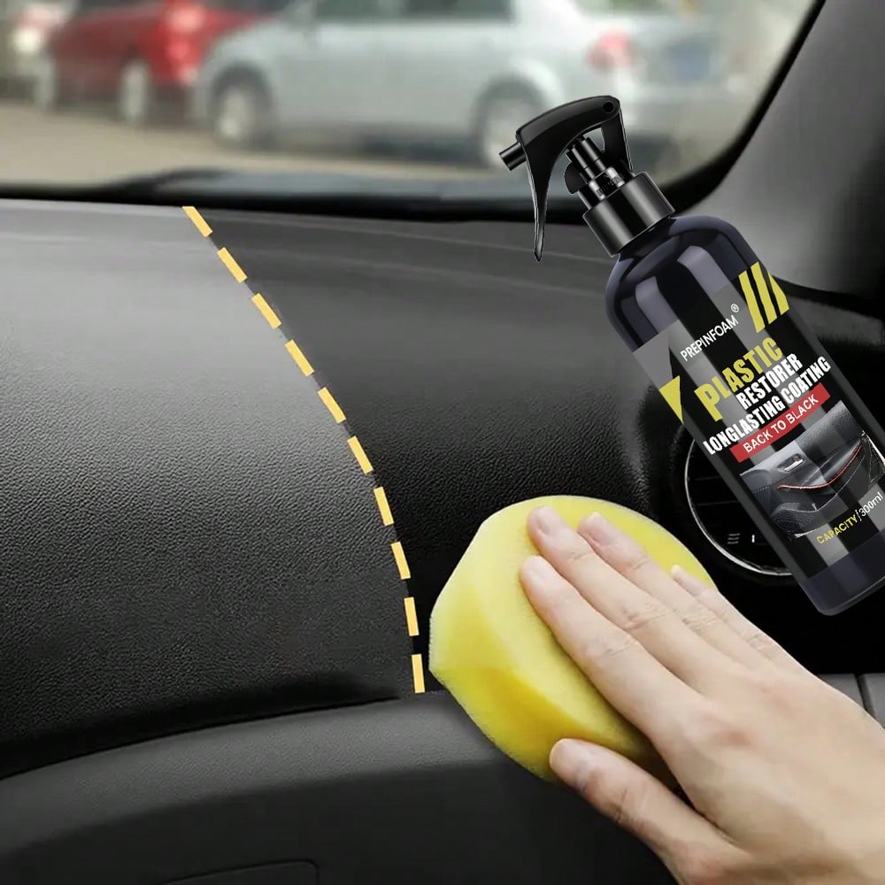 1PC 10oz Plastic Renovating Agent, Black Interior Dashboard Shine Restorer, Leather Sofa Seat Care, Car Tire Gloss Enhancer,Ong-Lasting Gloss