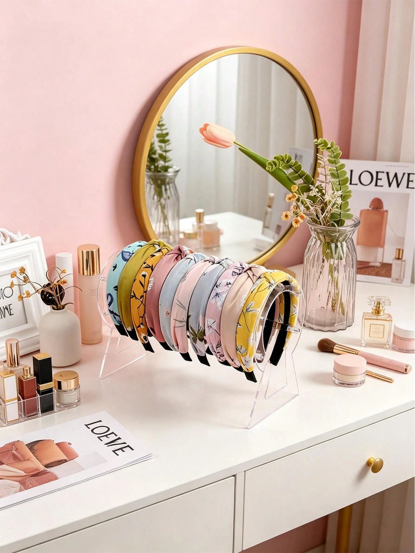 1pc 12 Inch Transparent Acrylic Headband Storage Rack, 3mm Thickened 4+ Rods Large Capacity Vertical Headband Display Stand, Minimalist Transparent Hair Accessory Organizer, Suitable For Women And Gir