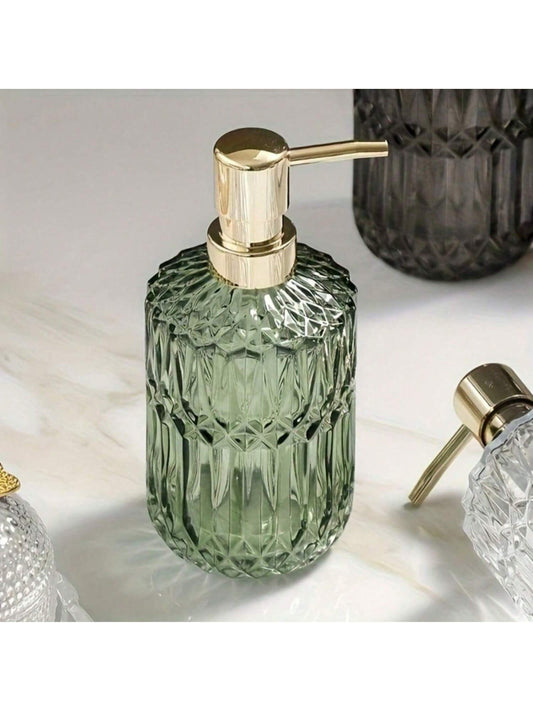 1pc 13.32oz Glass Pump Soap Dispenser, Refillable Bathroom Bottle For Hand Soap, Body Wash, Shampoo, Home Bathroom Decor Accessory- Great Housewarming Gift, Fall Decor, Back To School Gift