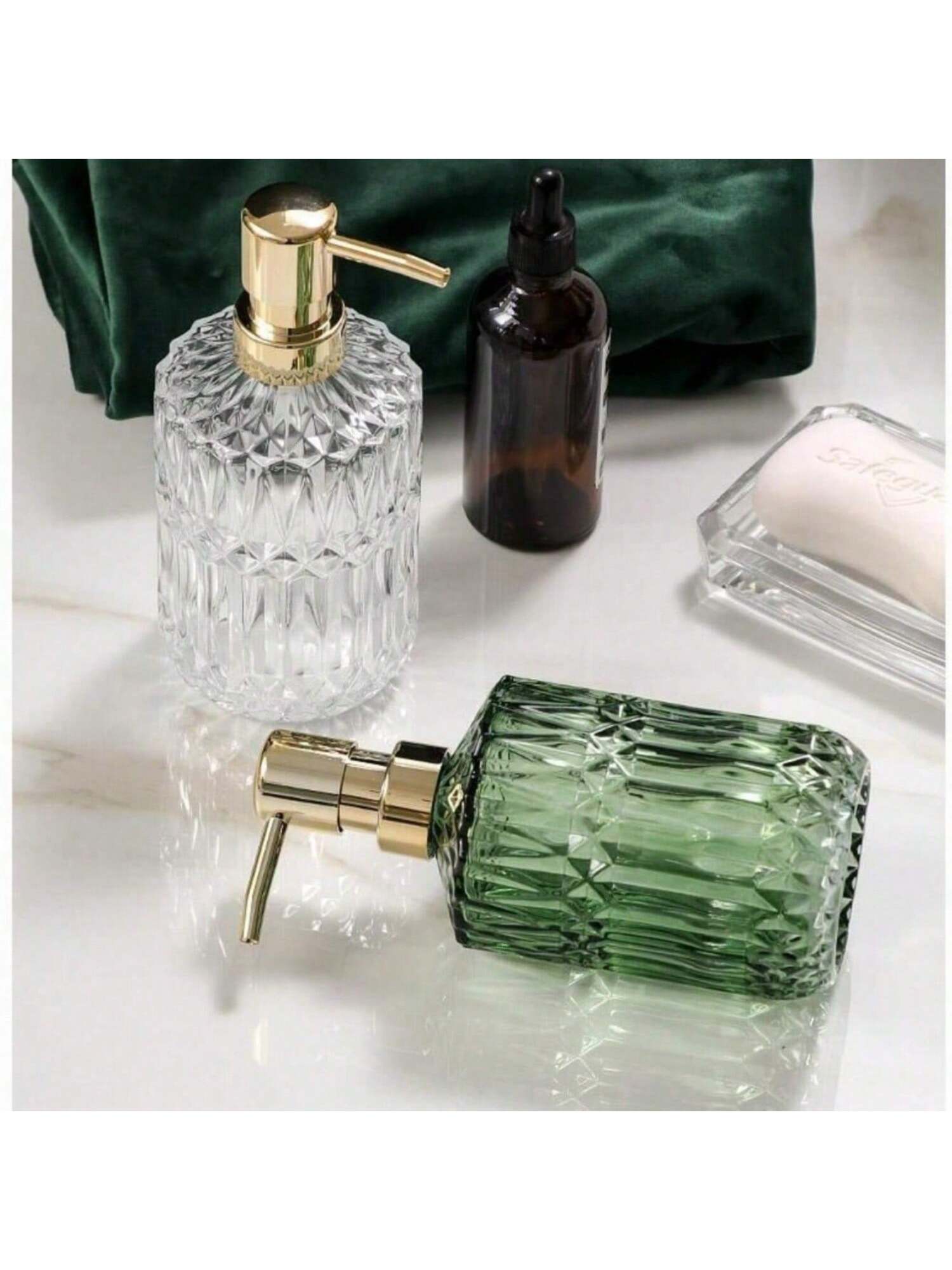 1pc 13.32oz Glass Pump Soap Dispenser, Refillable Bathroom Bottle For Hand Soap, Body Wash, Shampoo, Home Bathroom Decor Accessory- Great Housewarming Gift, Fall Decor, Back To School Gift