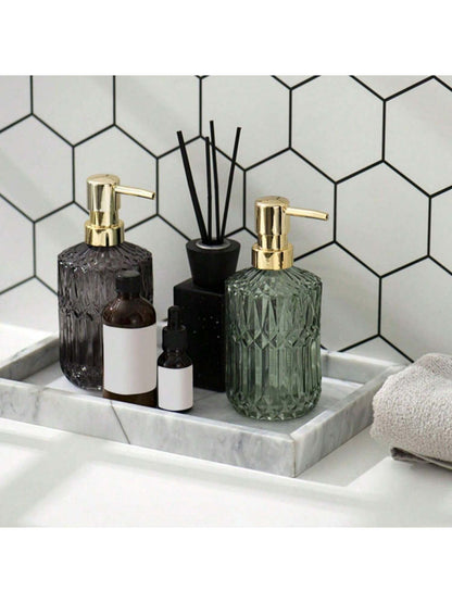 1pc 13.32oz Glass Pump Soap Dispenser, Refillable Bathroom Bottle For Hand Soap, Body Wash, Shampoo, Home Bathroom Decor Accessory- Great Housewarming Gift, Fall Decor, Back To School Gift