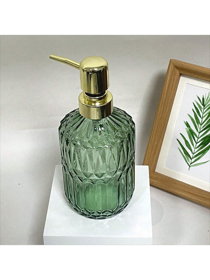1pc 13.32oz Glass Pump Soap Dispenser, Refillable Bathroom Bottle For Hand Soap, Body Wash, Shampoo, Home Bathroom Decor Accessory- Great Housewarming Gift, Fall Decor, Back To School Gift