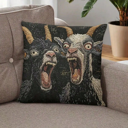 1PC 17.7*17.7 Inch Single-Sided Pillowcase, 2D Screaming Goat Print, Modern Style With Zipper Closure. Plain Printed Design, No Embroidery Or Pillow Insert Included. Funny Decorative Cover, Ideal For