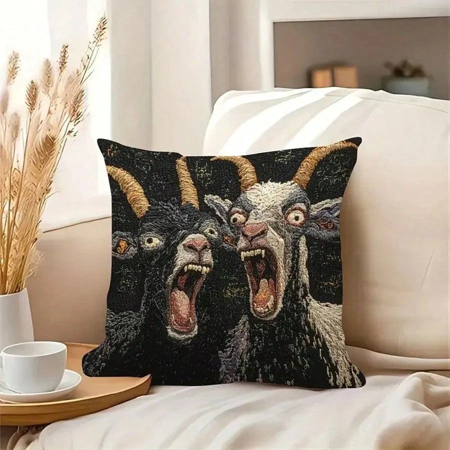 1PC 17.7*17.7 Inch Single-Sided Pillowcase, 2D Screaming Goat Print, Modern Style With Zipper Closure. Plain Printed Design, No Embroidery Or Pillow Insert Included. Funny Decorative Cover, Ideal For