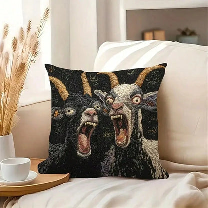 1PC 17.7*17.7 Inch Single-Sided Pillowcase, 2D Screaming Goat Print, Modern Style With Zipper Closure. Plain Printed Design, No Embroidery Or Pillow Insert Included. Funny Decorative Cover, Ideal For