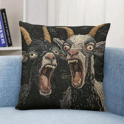 1PC 17.7*17.7 Inch Single-Sided Pillowcase, 2D Screaming Goat Print, Modern Style With Zipper Closure. Plain Printed Design, No Embroidery Or Pillow Insert Included. Funny Decorative Cover, Ideal For