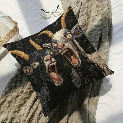 1PC 17.7*17.7 Inch Single-Sided Pillowcase, 2D Screaming Goat Print, Modern Style With Zipper Closure. Plain Printed Design, No Embroidery Or Pillow Insert Included. Funny Decorative Cover, Ideal For