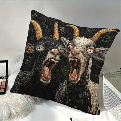 1PC 17.7*17.7 Inch Single-Sided Pillowcase, 2D Screaming Goat Print, Modern Style With Zipper Closure. Plain Printed Design, No Embroidery Or Pillow Insert Included. Funny Decorative Cover, Ideal For