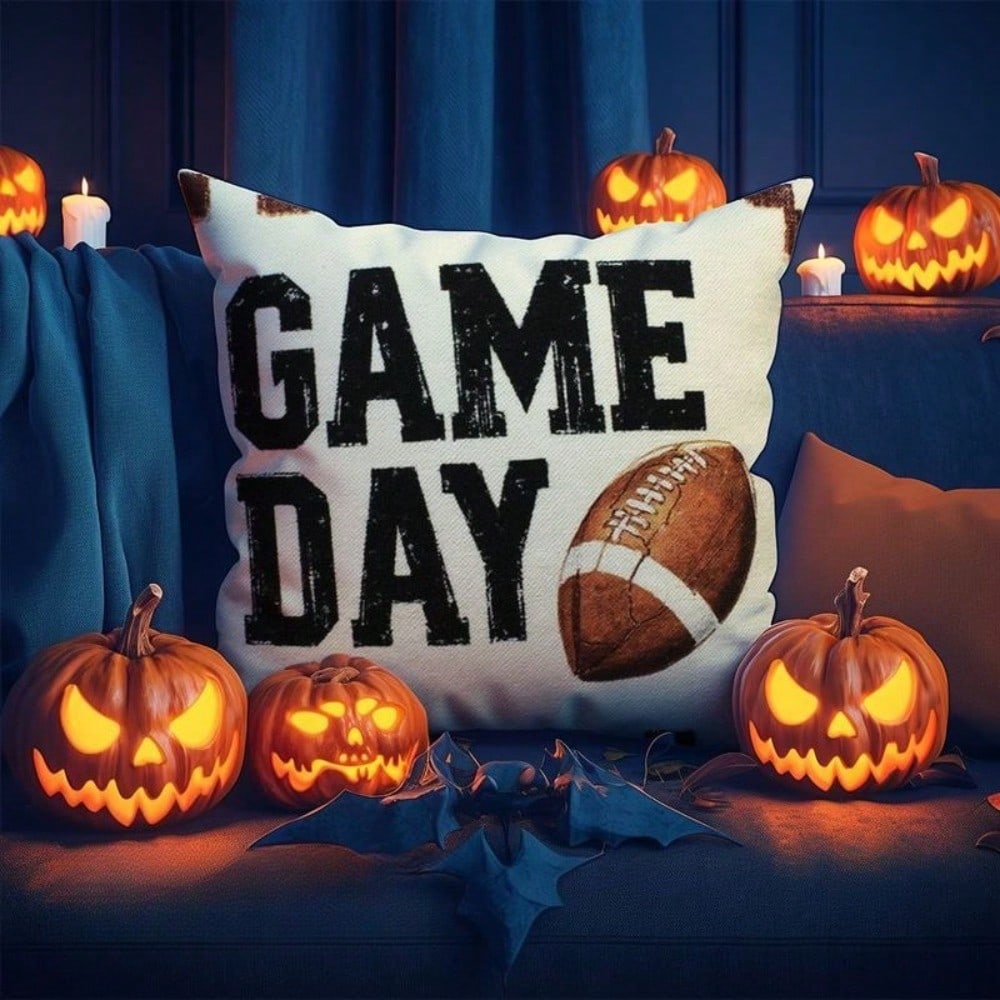 1pc 18x18 Inch Game Day Football Throw Pillow Cover- Rustic Style Sports Decorative Cushion Cover For Sofa, Living Room, Fan Gift, Machine Washable, Modern Style For Fall And Game Day Decor, Perfect
