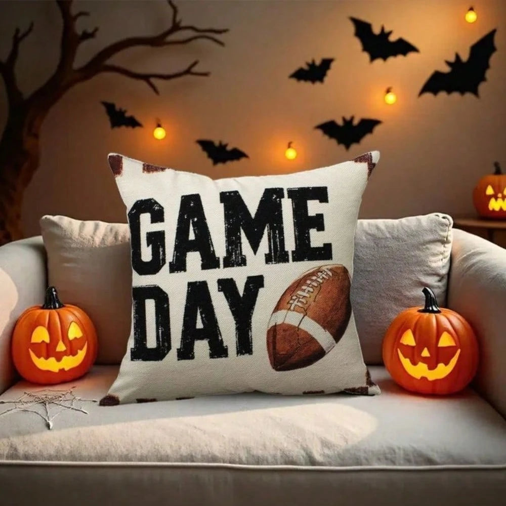 1pc 18x18 Inch Game Day Football Throw Pillow Cover- Rustic Style Sports Decorative Cushion Cover For Sofa, Living Room, Fan Gift, Machine Washable, Modern Style For Fall And Game Day Decor, Perfect