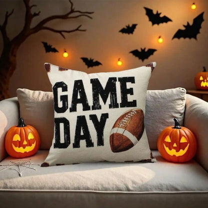 1pc 18x18 Inch Game Day Football Throw Pillow Cover- Rustic Style Sports Decorative Cushion Cover For Sofa, Living Room, Fan Gift, Machine Washable, Modern Style For Fall And Game Day Decor, Perfect