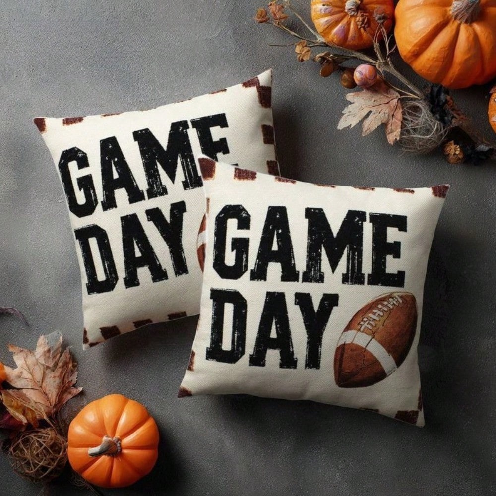 1pc 18x18 Inch Game Day Football Throw Pillow Cover- Rustic Style Sports Decorative Cushion Cover For Sofa, Living Room, Fan Gift, Machine Washable, Modern Style For Fall And Game Day Decor, Perfect