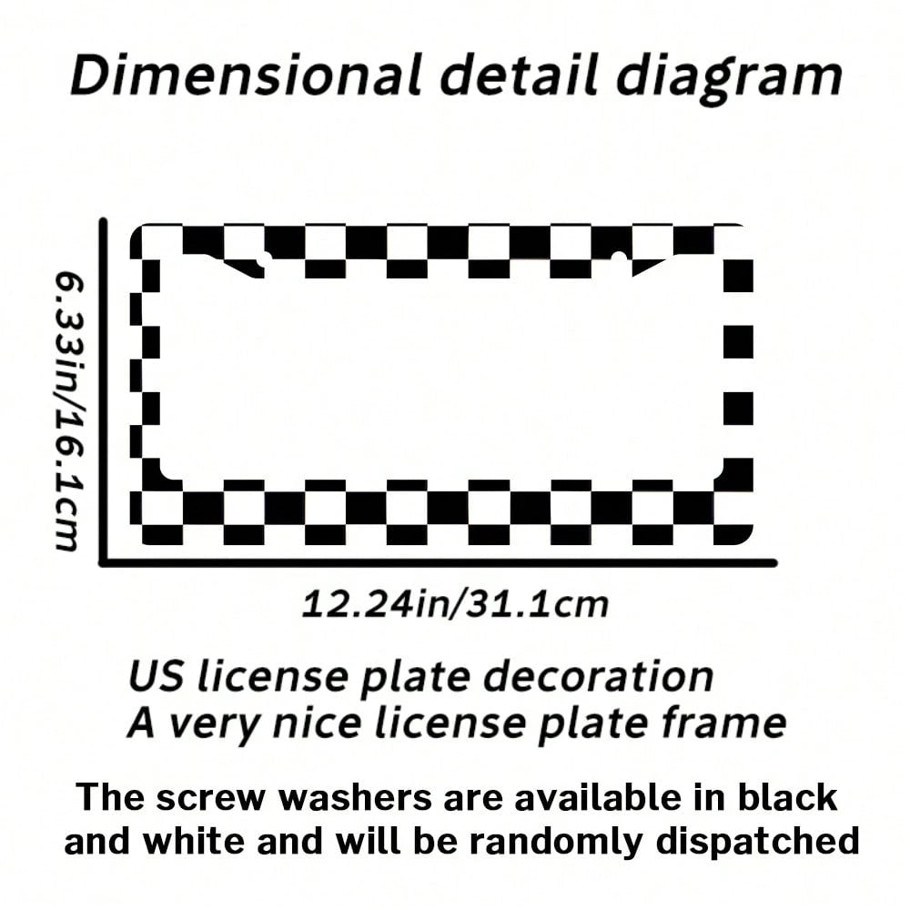 1PC 2-Hole License Plate Frame Aluminum 6x12 Inches With Screws Black And White Checkerboard Pattern American Canadian And Mexican Standard Sizes Retro Novelty Car Decoration Friends And Family