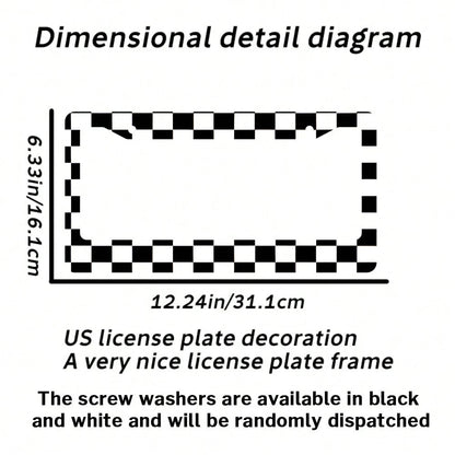 1PC 2-Hole License Plate Frame Aluminum 6x12 Inches With Screws Black And White Checkerboard Pattern American Canadian And Mexican Standard Sizes Retro Novelty Car Decoration Friends And Family