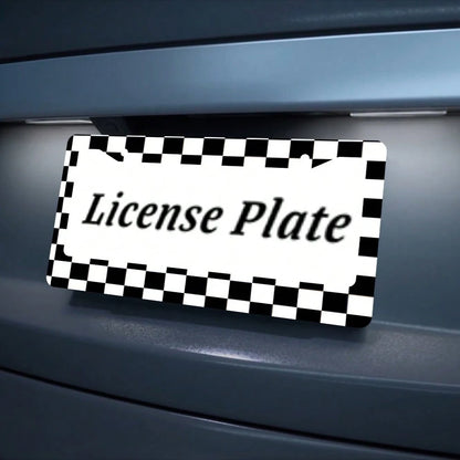 1PC 2-Hole License Plate Frame Aluminum 6x12 Inches With Screws Black And White Checkerboard Pattern American Canadian And Mexican Standard Sizes Retro Novelty Car Decoration Friends And Family