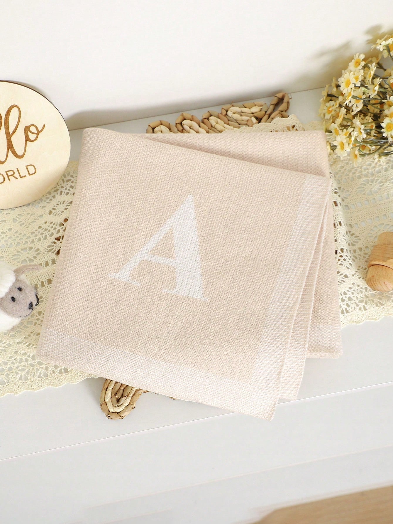 1pc 26 Letter Baby Knitted Blanket, Simple Casual Baby Blanket, All Season Children Blanket