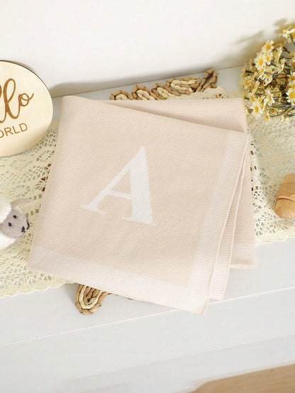 1pc 26 Letter Baby Knitted Blanket, Simple Casual Baby Blanket, All Season Children Blanket