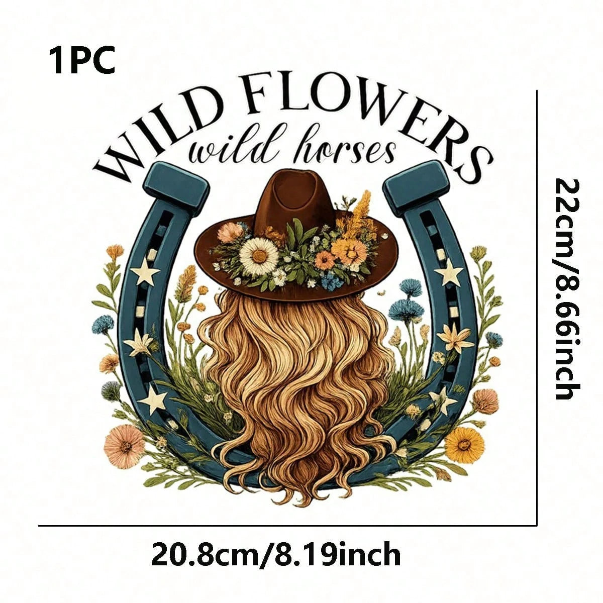 1pc/2pcs/3pcs Western Cowboy Floral Horseshoe Pattern Heat Transfer Stickers DIY Iron-On Patches For T-Shirt Making, Pillow Decoration- Multicolor Durable Washable Plastic Stickers, Suitable For Back