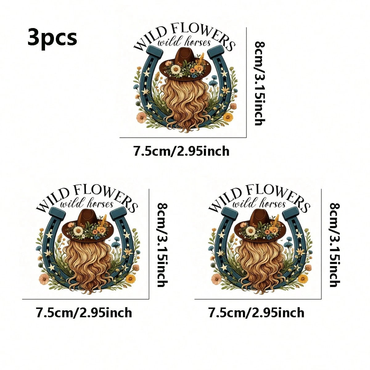 1pc/2pcs/3pcs Western Cowboy Floral Horseshoe Pattern Heat Transfer Stickers DIY Iron-On Patches For T-Shirt Making, Pillow Decoration- Multicolor Durable Washable Plastic Stickers, Suitable For Back