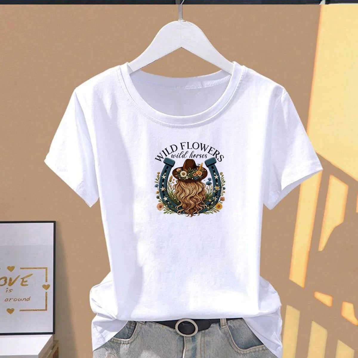 1pc/2pcs/3pcs Western Cowboy Floral Horseshoe Pattern Heat Transfer Stickers DIY Iron-On Patches For T-Shirt Making, Pillow Decoration- Multicolor Durable Washable Plastic Stickers, Suitable For Back