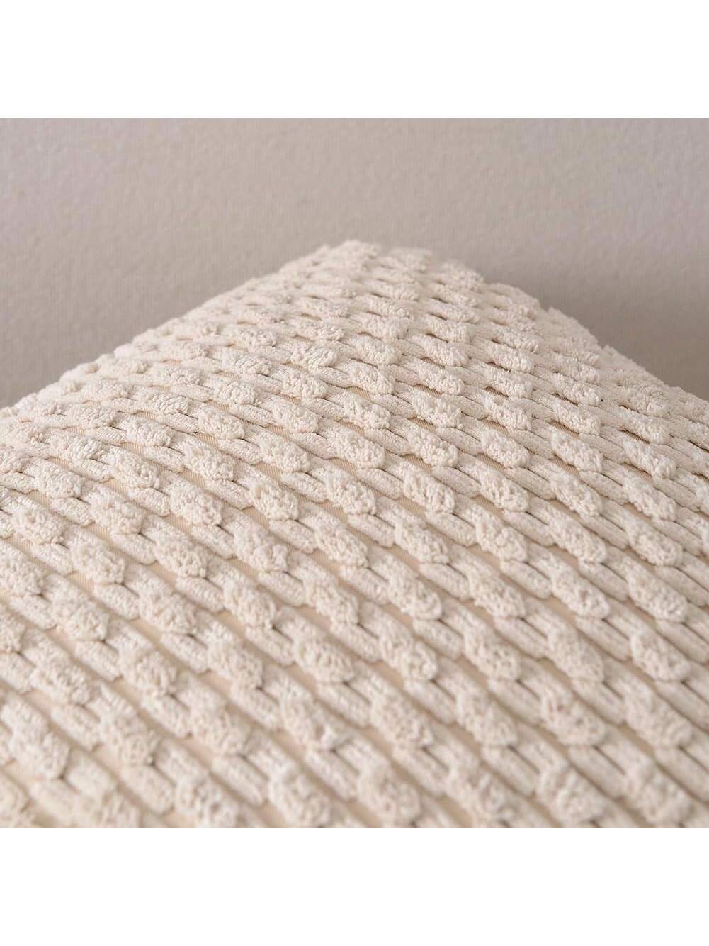 1pc/2pcs Beige Bohemian Striped Throw Pillow Cover (Pillow Insert Not Included), Soft Plush Corduroy Solid Color Decorative Square Pillow Cover, Suitable For Holiday, Sofa, Bedroom, Bed, All Seasons U
