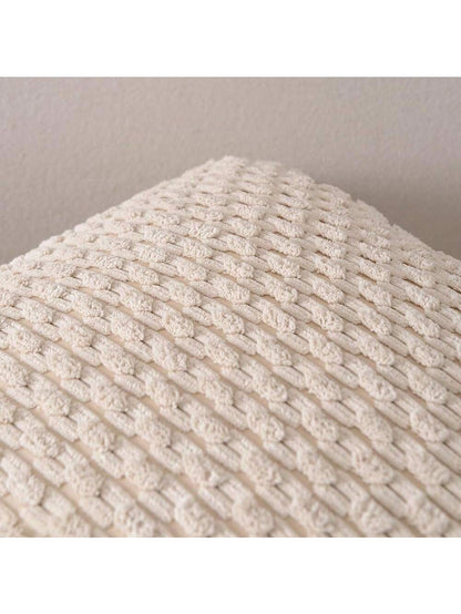 1pc/2pcs Beige Bohemian Striped Throw Pillow Cover (Pillow Insert Not Included), Soft Plush Corduroy Solid Color Decorative Square Pillow Cover, Suitable For Holiday, Sofa, Bedroom, Bed, All Seasons U